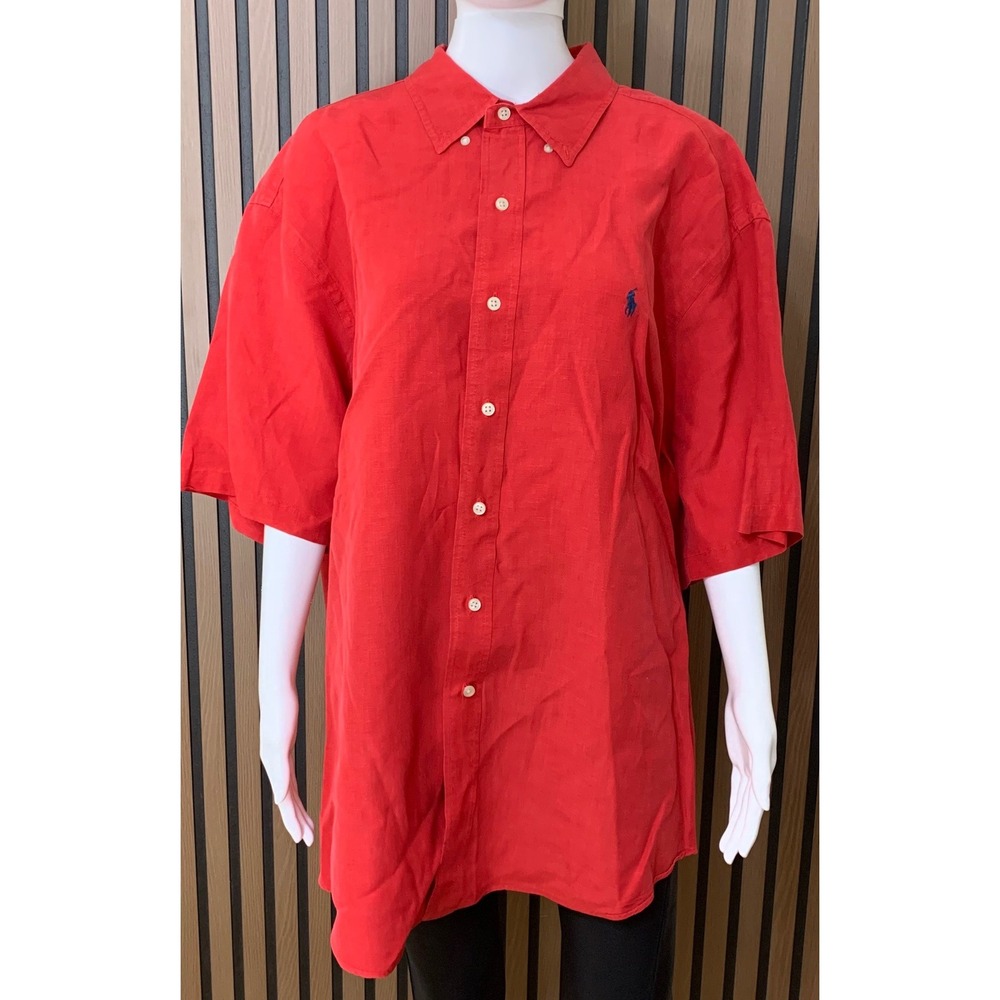 Polo Ralph Lauren Men's XXL Red Linen Silk Short Sleeve Button Down Shirt